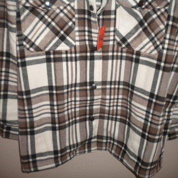 HFX Women's Plus Size XXL Snap Brown Plaid Shirt Jacket Shacket NWT - Picture 4 of 5